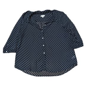 SUSAN GRAVER Women's Navy Blue & White Polka Dot Chiffon Collared Top